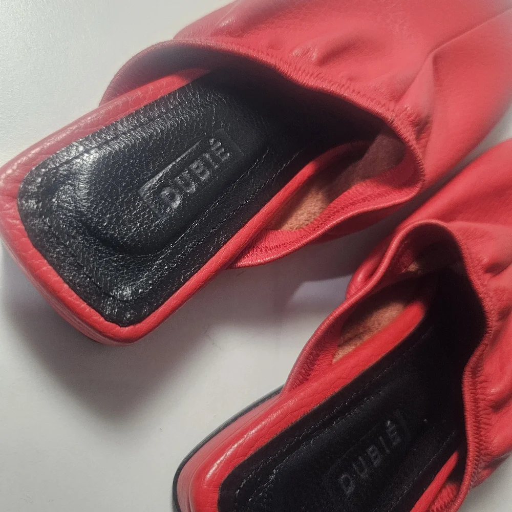 Dubie Red Leather Slip-On Mule Flats - Picture 10 of 13